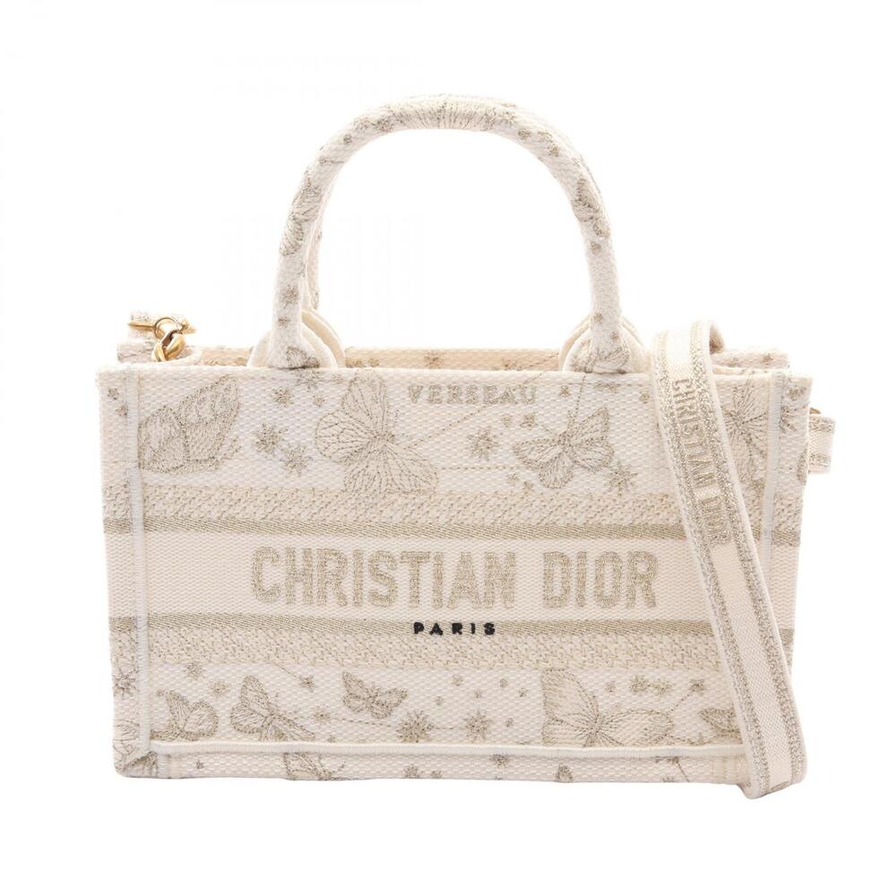 Dior BOOK TOTE Butterfly Bag Canvas White Gold Tone